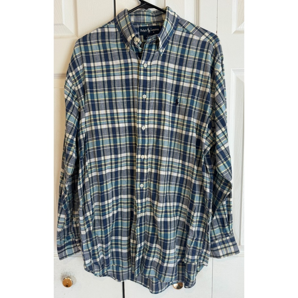 Polo Ralph Lauren Blake Long Sleeve Button Down Shirt Blue Plaid Cotton Medium